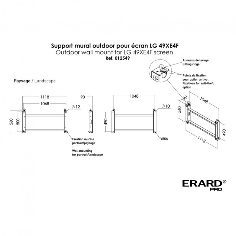 12549 Support mural outdoor pour écrans LG XE4F 49'' et 55'' - ERARD PRO